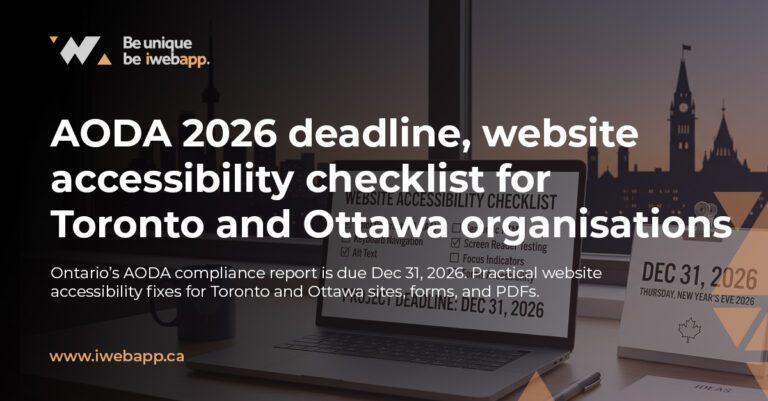 AODA 2026 deadline, website accessibility checklist for Toronto and Ottawa organisations 1 Calendar reminder showing “Dec 31, 2026” with website accessibility checklist