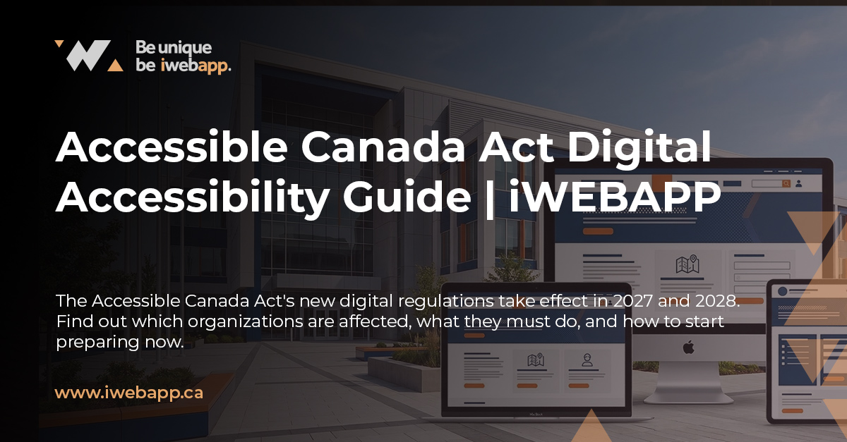 Federal government building in Ottawa with a digital device showing an accessible website, representing Accessible Canada Act digital accessibility compliance requirements for federally regulated organizations